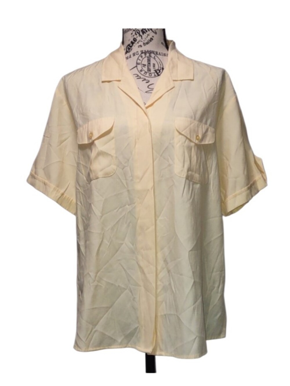 Apparenza Women Collared Yellow Tops Roll Tab Short Sleeve Size L